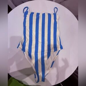 Shade & Shore Striped One Piece Swimsuit Cheeky Blue White Womens Small NWT